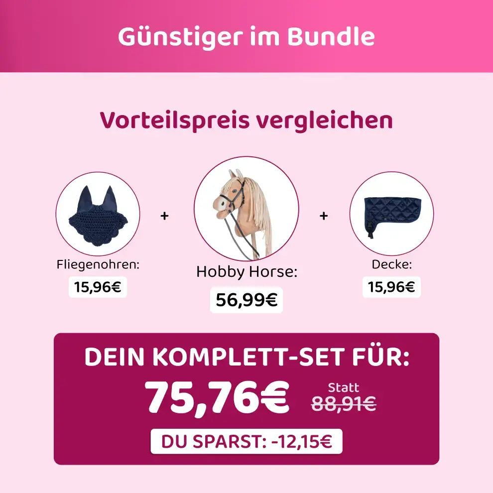 HKM Hobby Horse Bundle - Pferd Hellbraun, Decke + Fliegenhaube