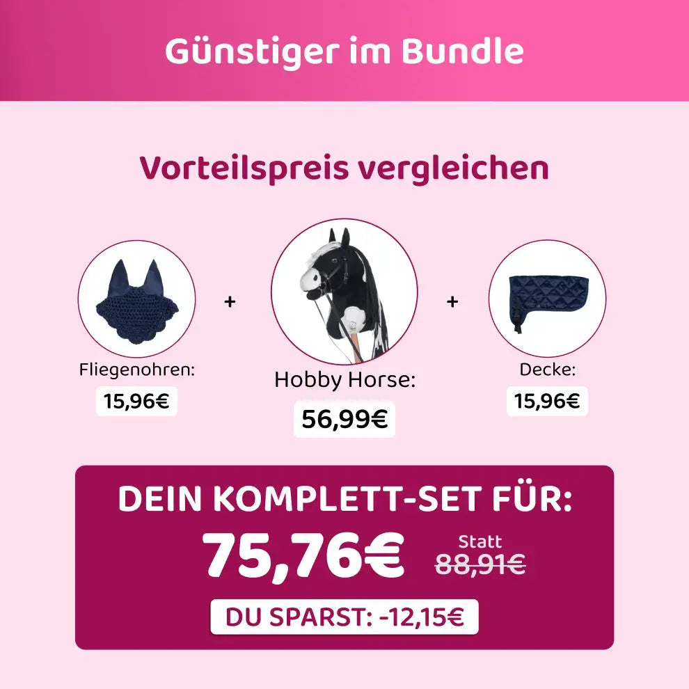 HKM Hobby Horse Bundle - Pferd Schwarz-Weiß, Decke + Fliegenhaube