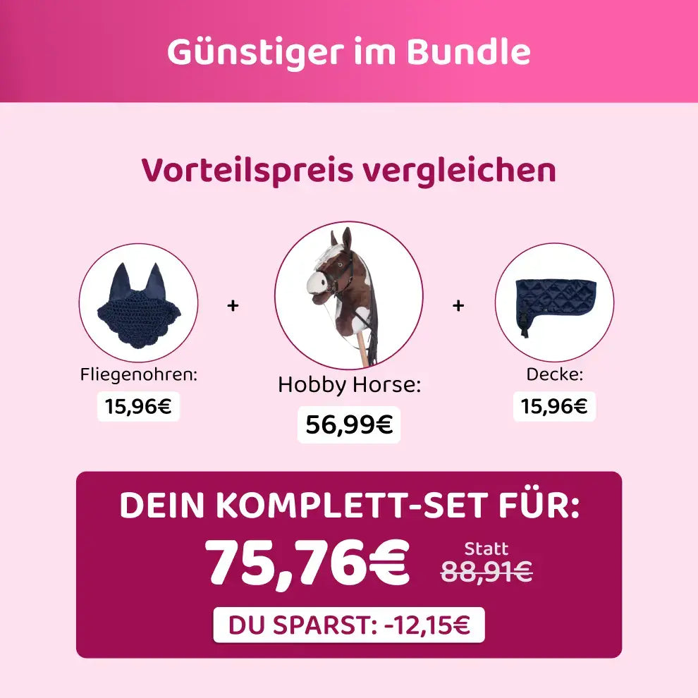 HKM Hobby Horse Bundle - Pferd Braun-Weiß, Decke + Fliegenhaube