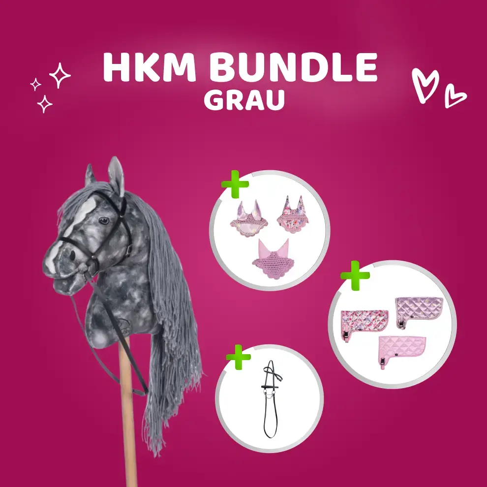 HKM Hobby Horse Bundle - Pferd Grau, Decke + Fliegenhaube