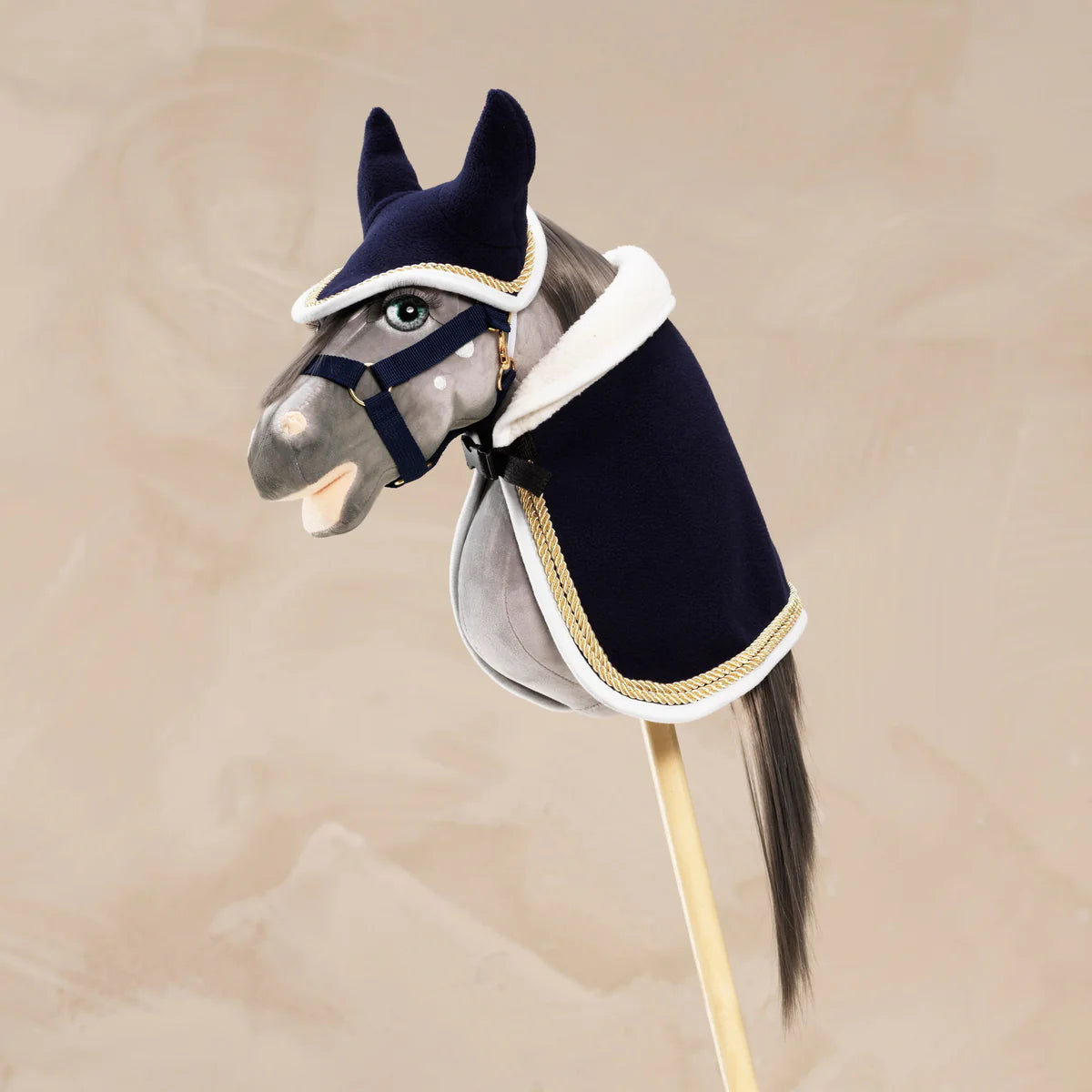 PANDURO HOBBY HORSE PARADEDECKE MIT HALFTER UND FLIEGENMÜTZE - SCHWARZ/GOLD