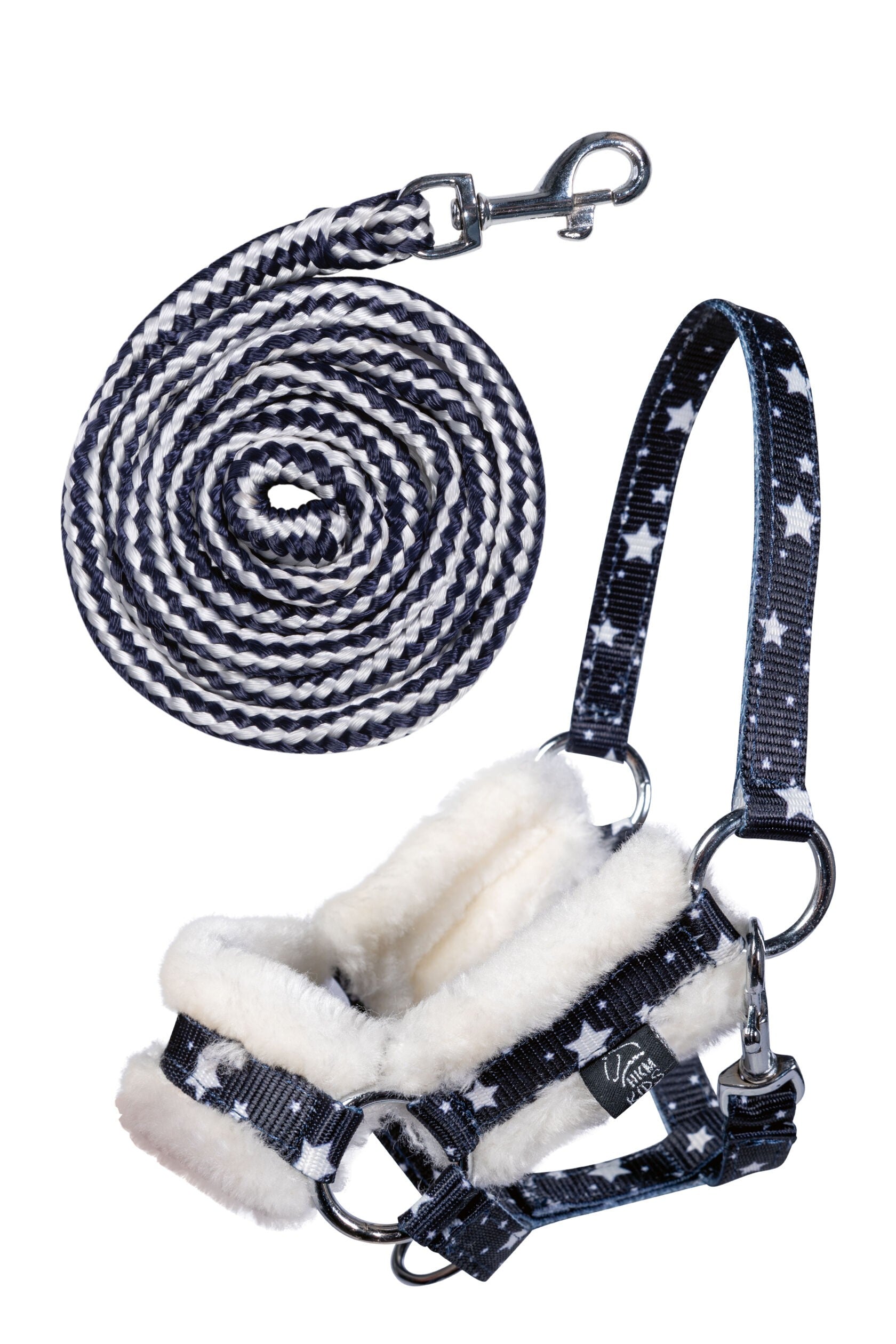 HKM Hobby Horse Halfter und Strick Navy mit Sternenmuster