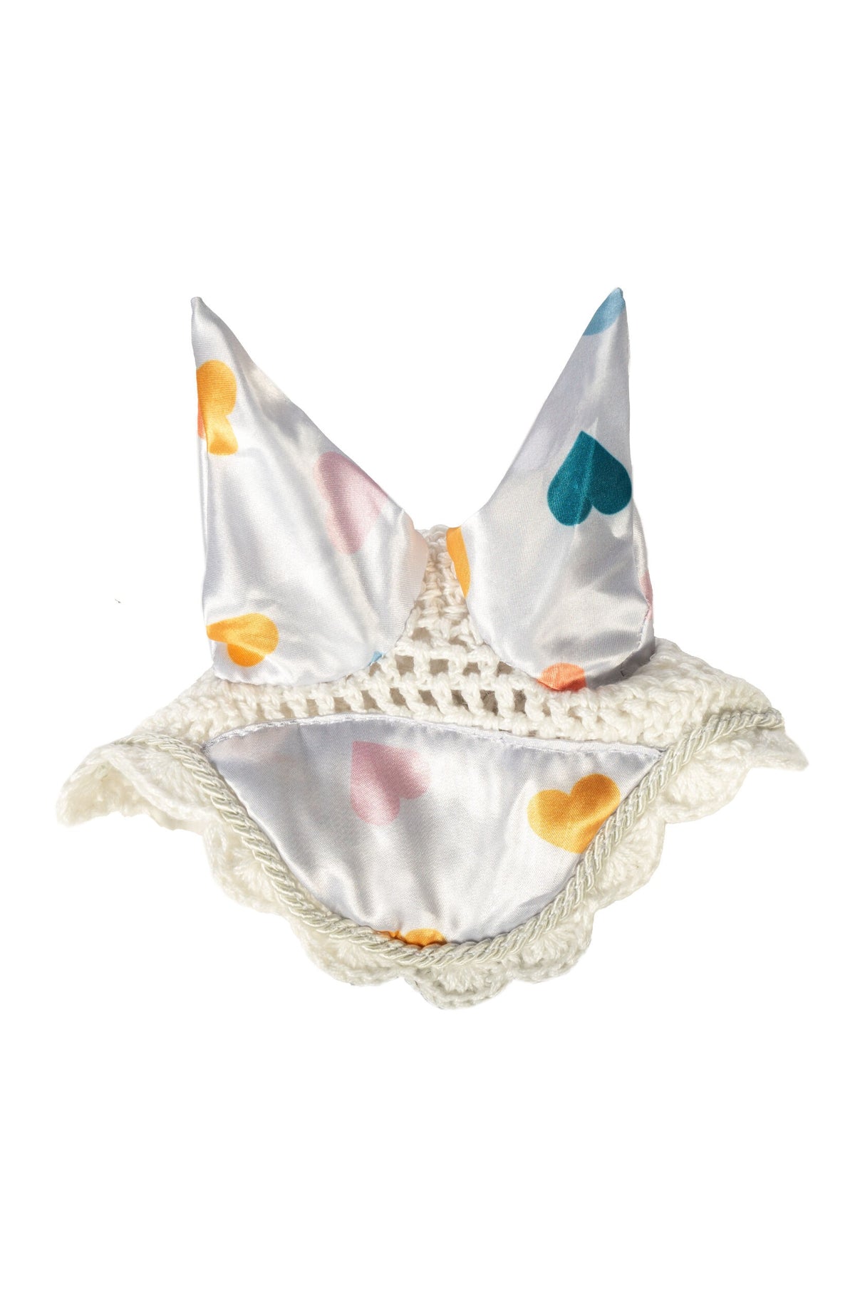 HKM Hobby Horse Fliegenhaube Weiß mit Herzchen