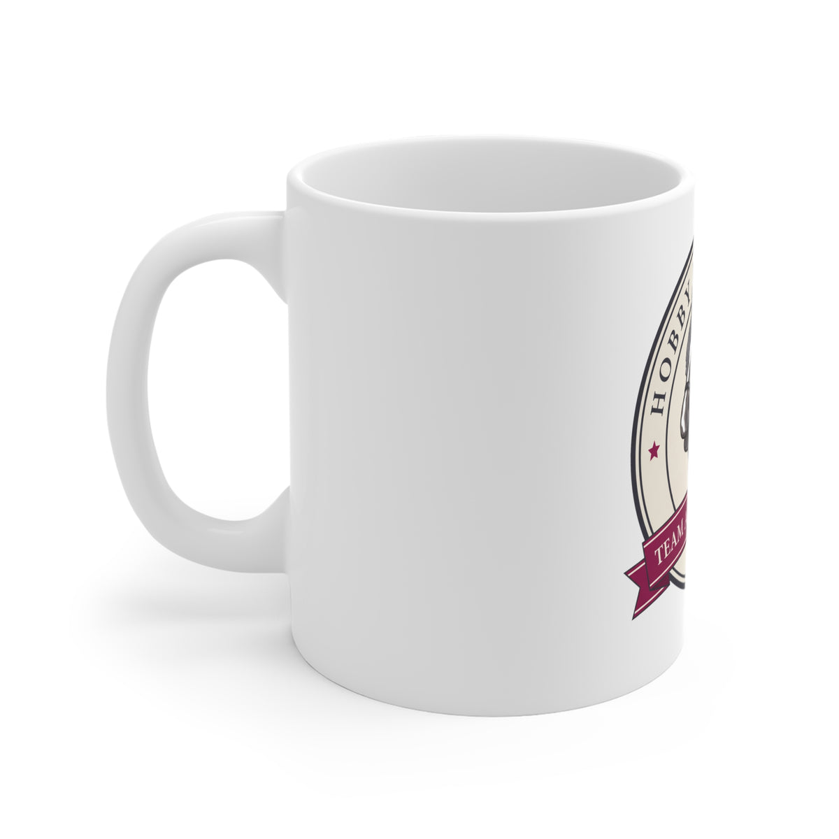 Hobby Horse Tasse Team Apfelschimmel, Seitenansicht mit Henkel links