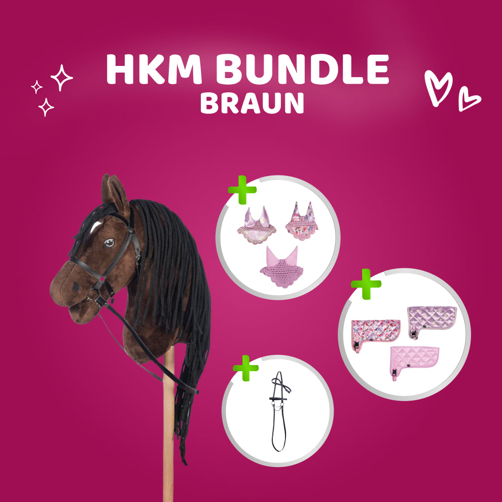 HKM Hobby Horse Bundle - Pferd Braun, Decke + Fliegenhaube