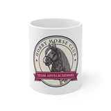 Hobby Horse Tasse Team Apfelschimmel, Vorderseite mit Hobby Horse Club Badge