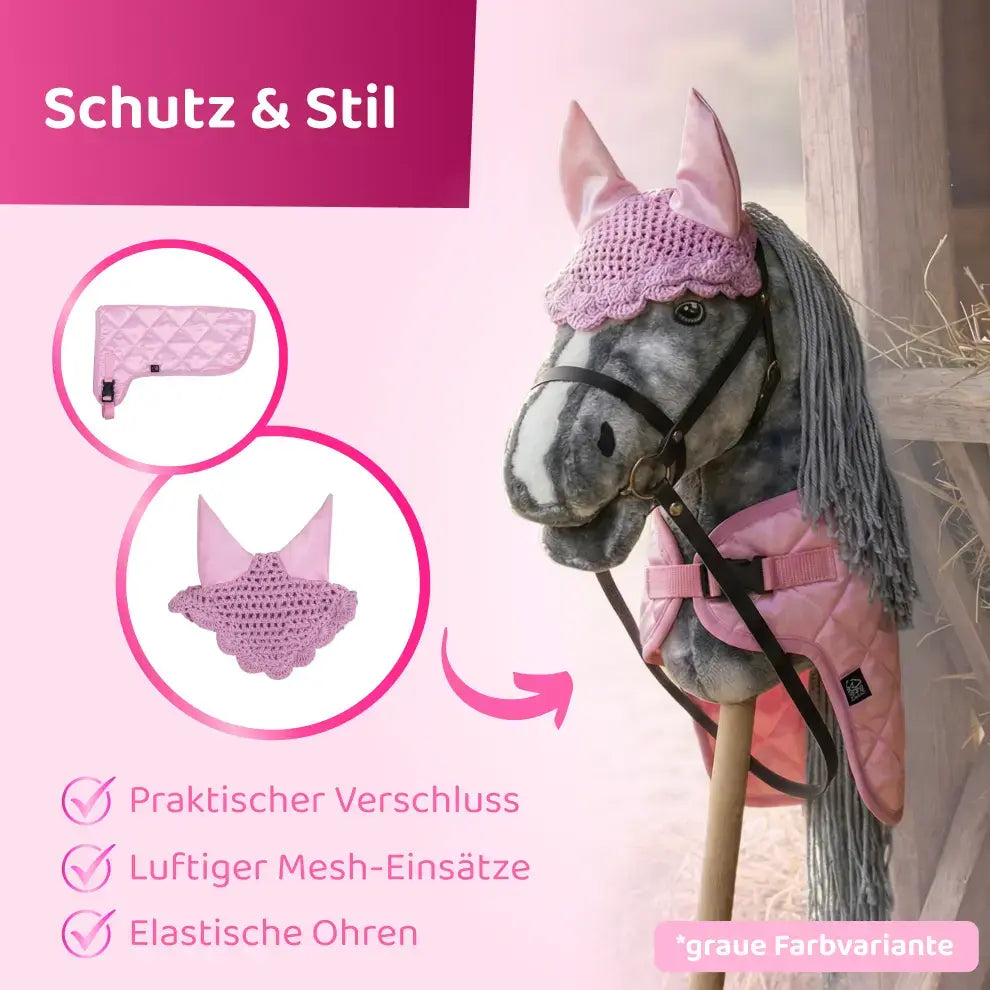 HKM Hobby Horse Bundle - Pferd Braun-Weiß, Decke + Fliegenhaube
