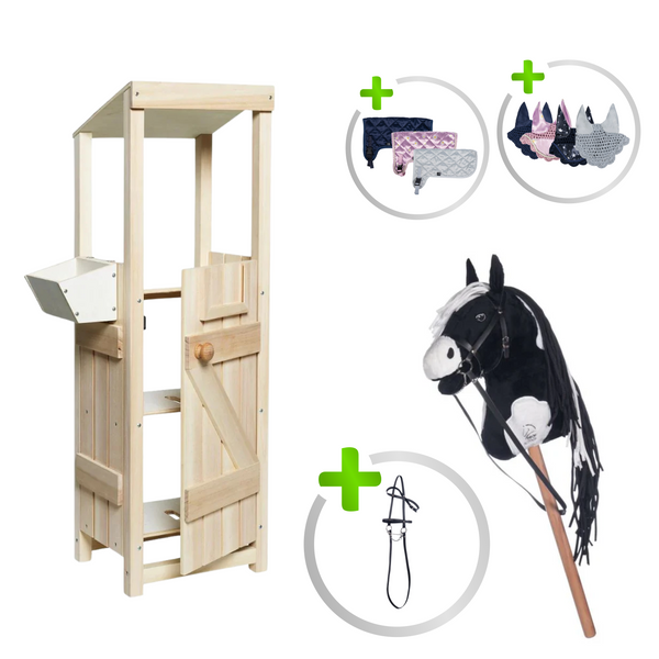 HKM Starter Set XL – Stall & Pferd Schwarz-Weiß