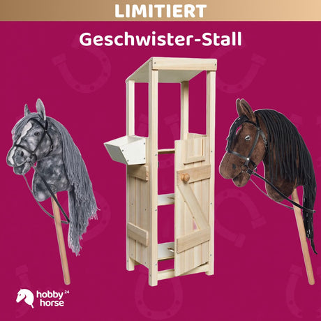 Geschwister-Stall Bundle: Stall für 2 Pferde zum Selbstbemalen mit zwei HKM Hobby Horses