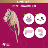 Print-Flowers-Set Bundle: HKM Hobby Horse mit Fliegenhaube und Stirnband Flower, Decke Rosa, Halfter und Strick Rosa