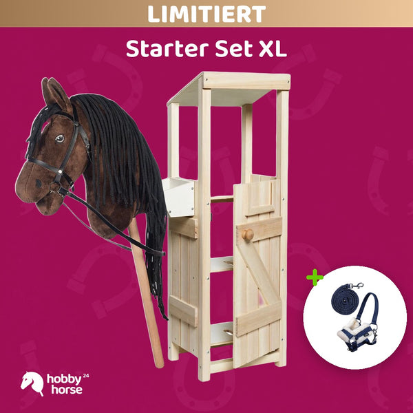 Starter Set XL: Stall zum Selbstbemalen mit HKM Hobby Horse Braun und Halfter