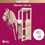 Starter Set XL: Hobby Horse Stall zum Selbstbemalen mit HKM Hobby Horse Hellbraun und Halfter