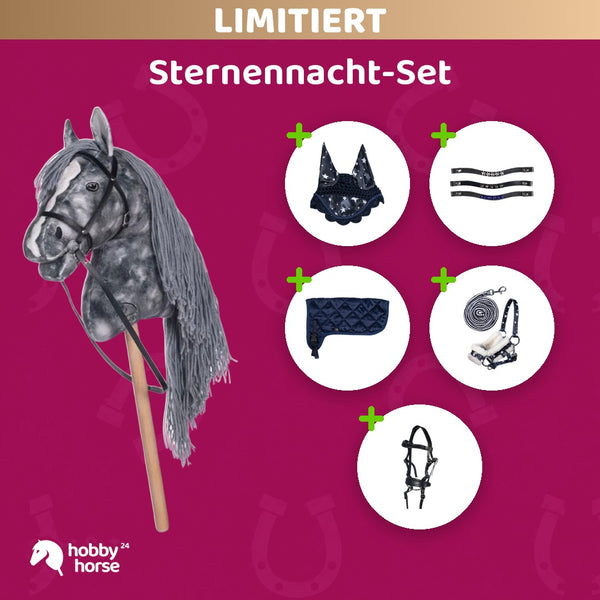 Sternennacht-Set: HKM Hobby Horse mit Trense und Zubehör in Navy mit Sternen